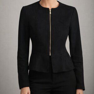Industry Republic Clothing Black Zip-Up Suede A-Line Chic Business Blazer